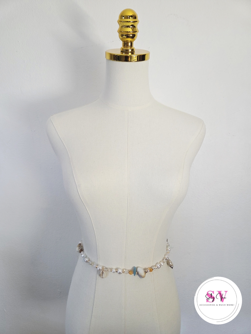 Beaded Shell Waist Chain Belt - Neutral Tones